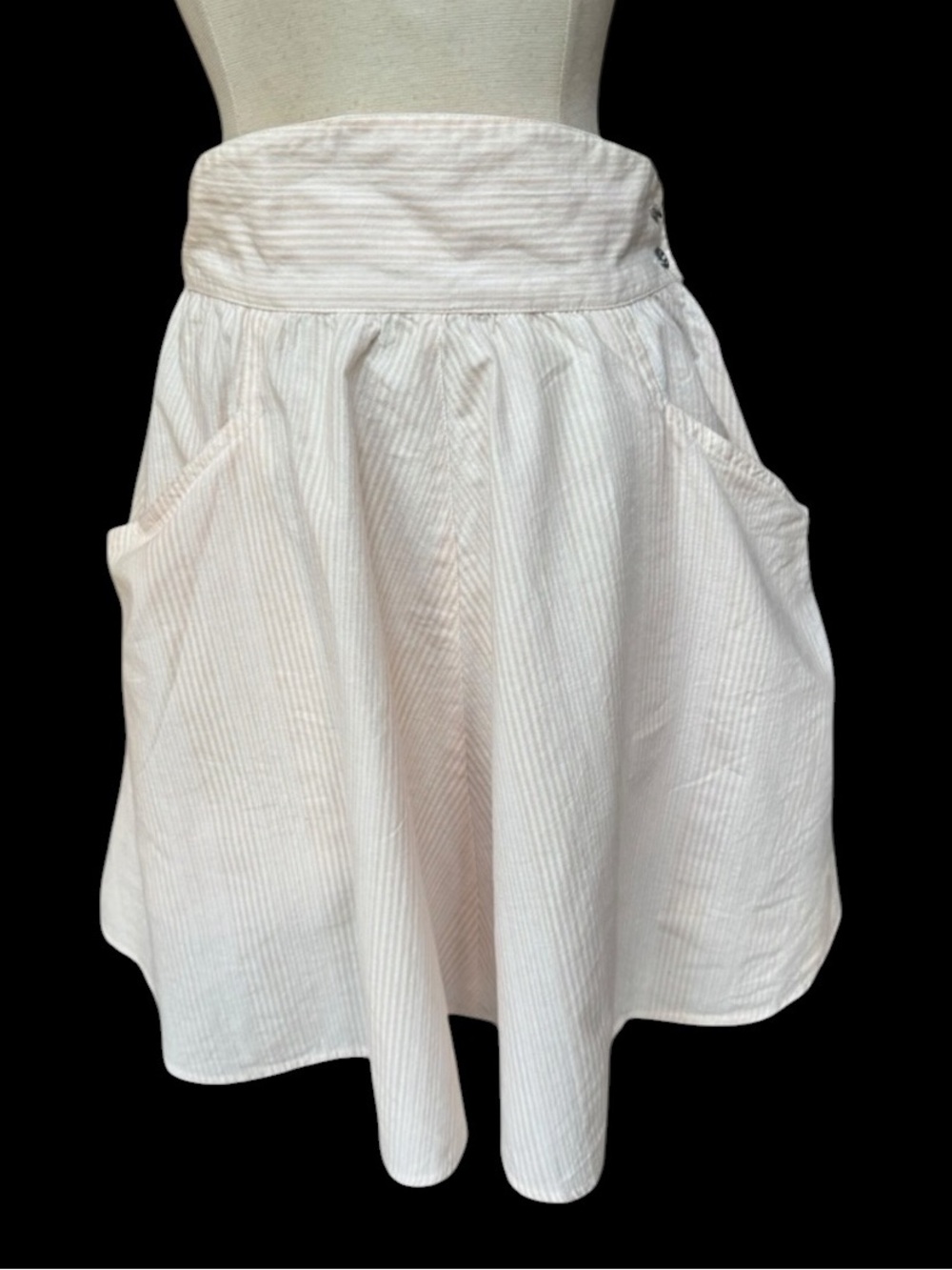 Deadstock NWT 1990s LizSport 100% Cotton Peach & White Stripe Pleated Flare-Styl